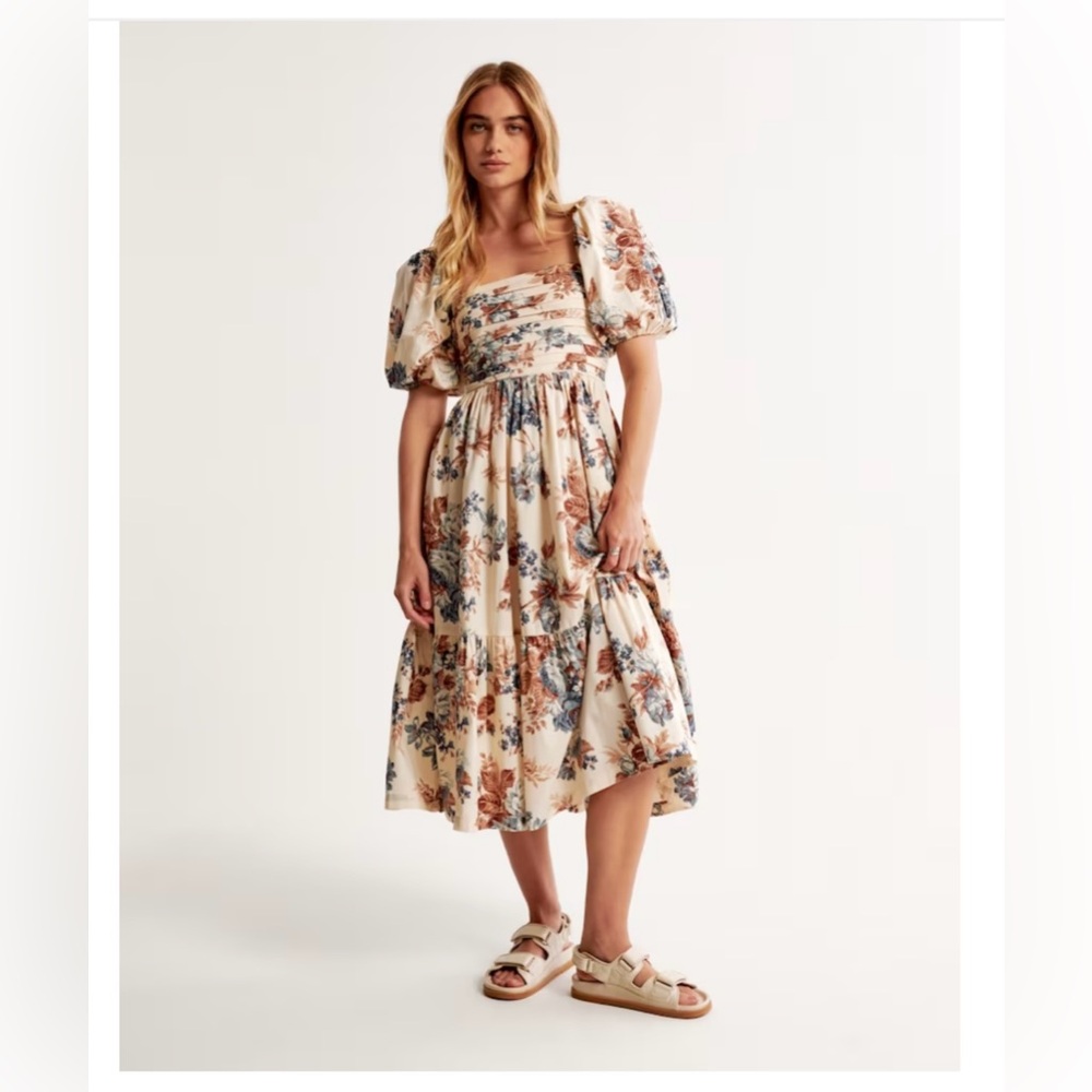 Abercrombie & Fitch Emerson Poplin Puff Sleeve Midi Dress, Size XXL Petite